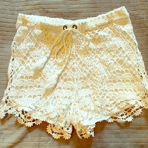 Anthropologie white crochet shorts